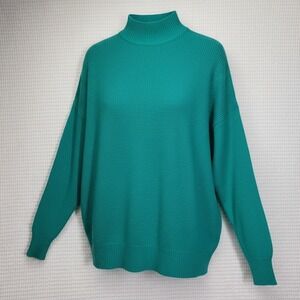 Vintage‎ Parrinello Mock Neck Sweater Womens Large Green Teal Colorful Cozy Warm